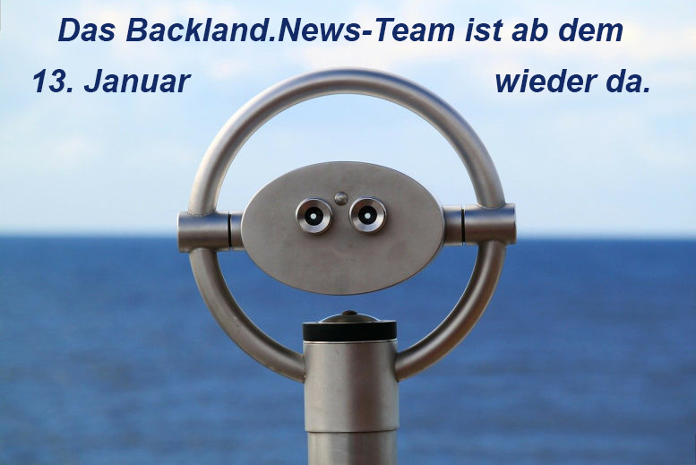 Ein Periskop, dahinter nur Meer und blauer Himmel. Schriftzug: "Das Backland.News-Team ist ab dem 13. Januar wieder da.