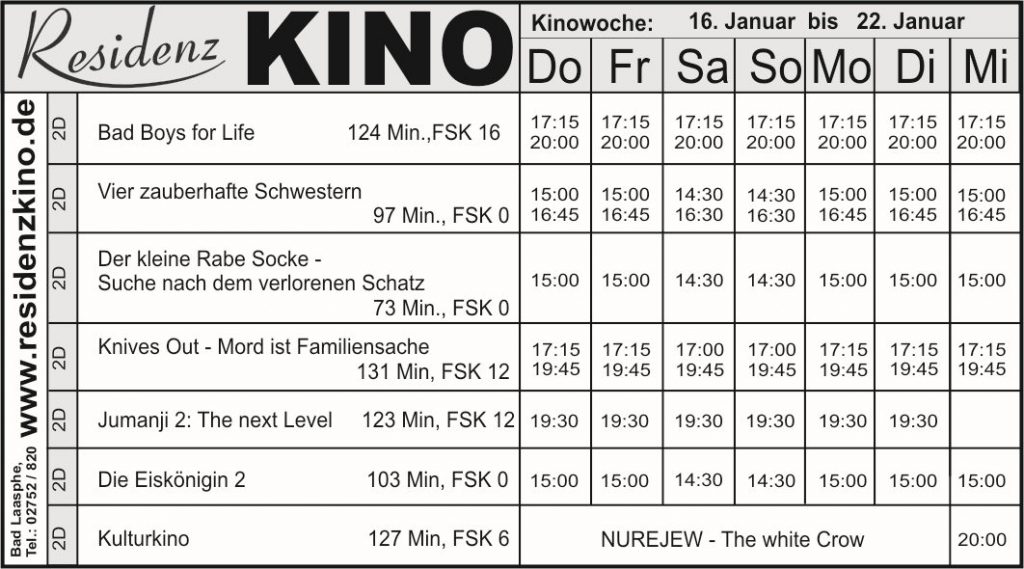 Tabelle mit den aktuellen Filmen.