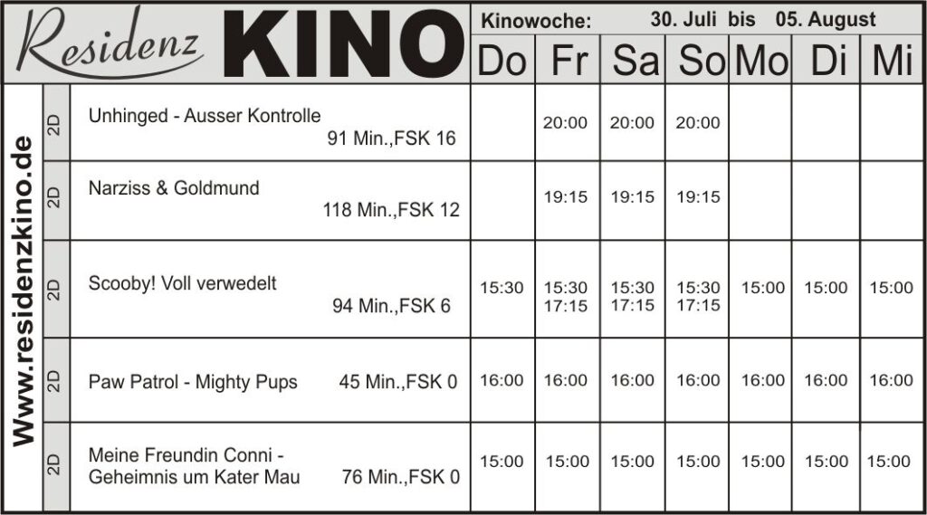 Kinoprogramm-Tabelle