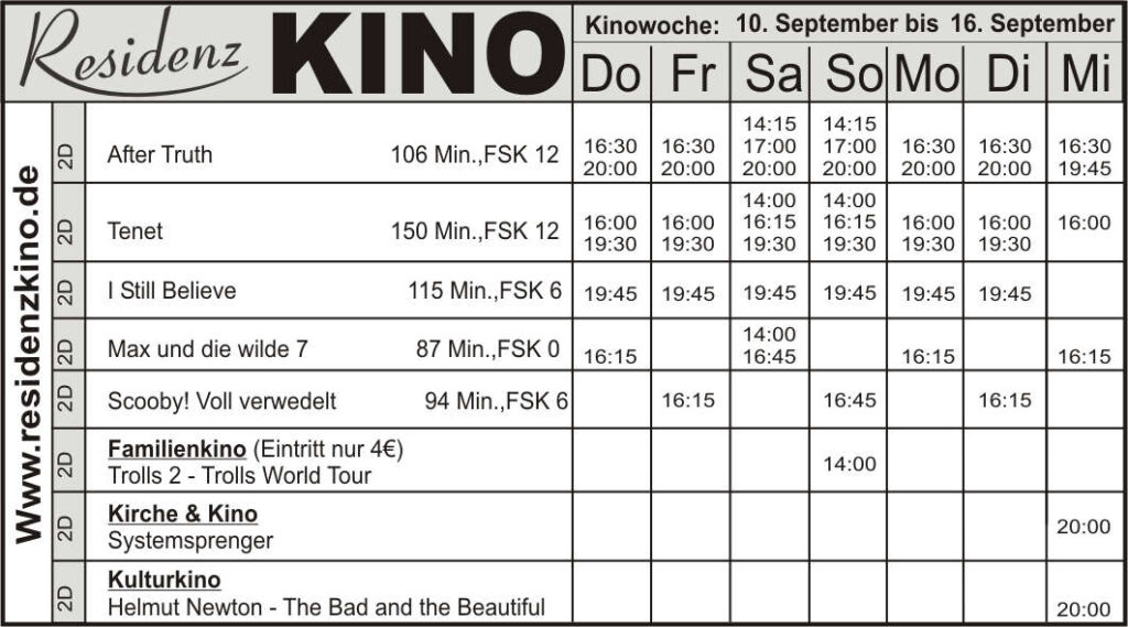 Das aktuelle Kinoprogramm im Residenz-Kinocenter.