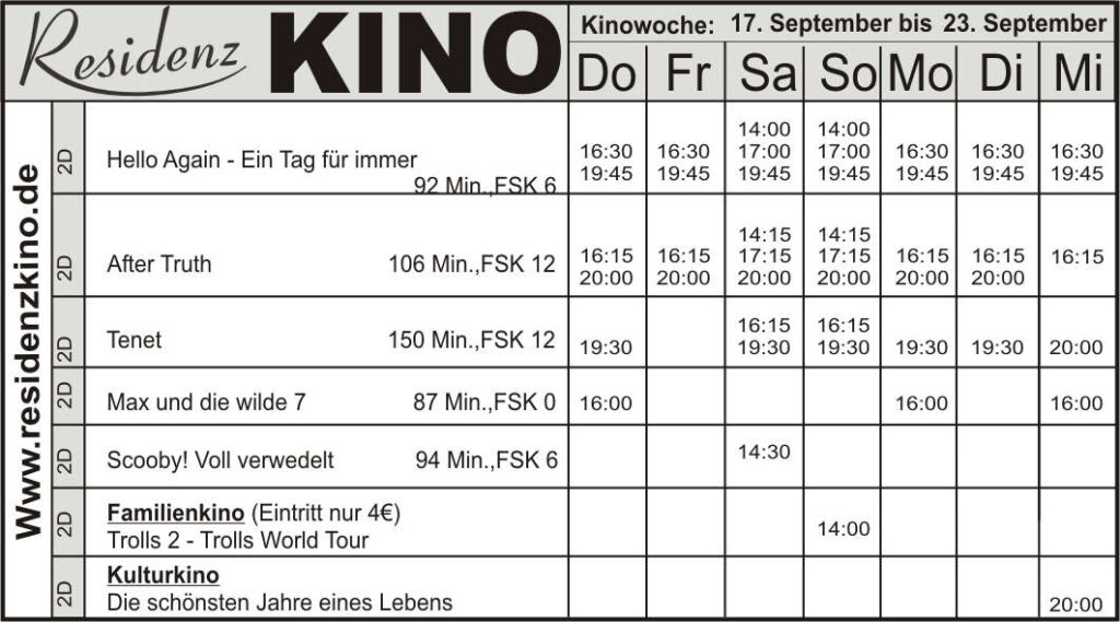 Das Kinoprogramm der Woche - im Residenzkino Bad Laasphe.