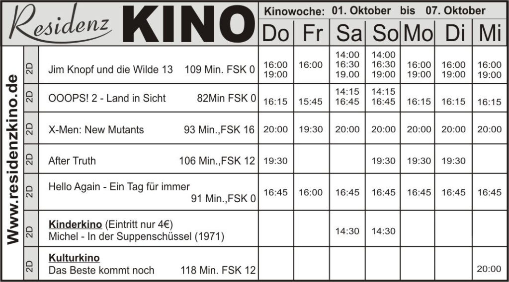 Das aktuelle Kinoprogramm im Residenzkino.