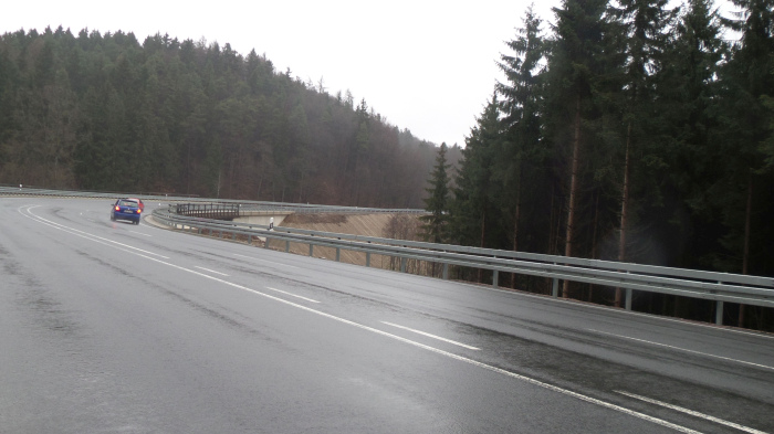 Straße, ein Pkw. Bäume