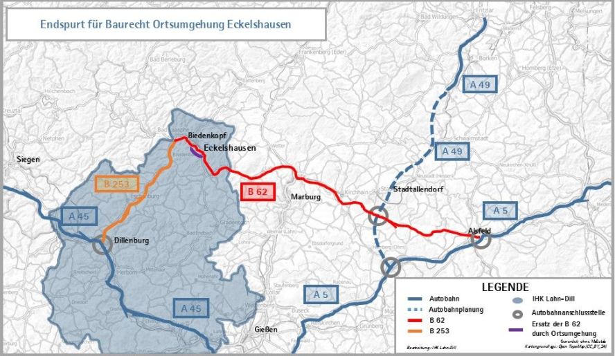 Karte der Region mit eingezeichneten Autobahnen und Bundesstraßen