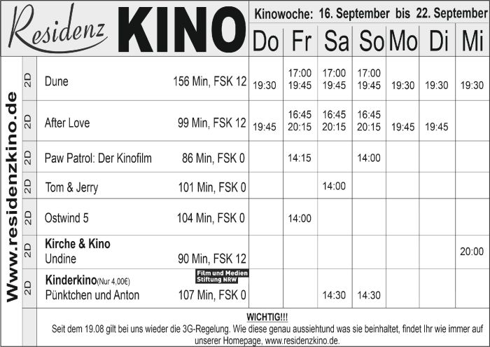 Das aktuelle Kinoprogramm im Residenz Kinocenter.