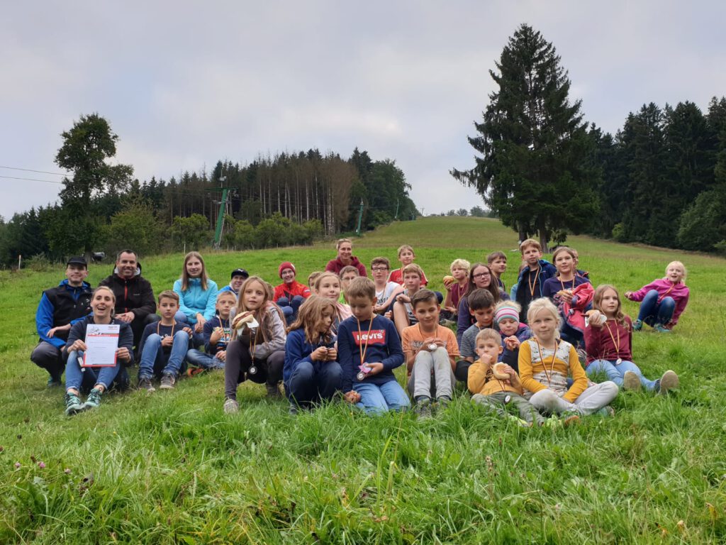 Gruppe Kinder auf der Wiese.