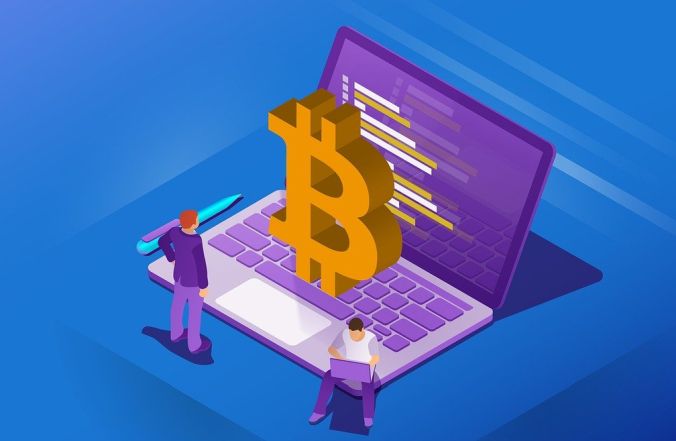 Zeichnung: Laptop mit Bitcoin-Symbol