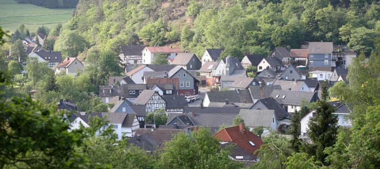 Ort von oben betrachtet inmitten von Wald
